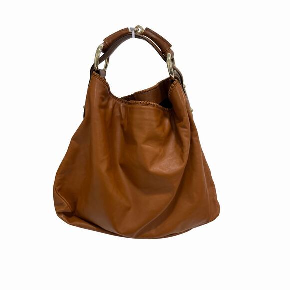 Gucci Leather Large Hobo Shoulder Bag Chain Horsebit Detail Light Brown - Picture 2 of 5